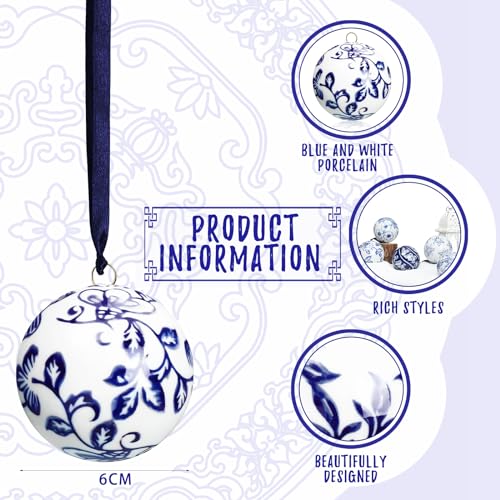 6 Pcs Blue and White Christmas Porcelain Balls