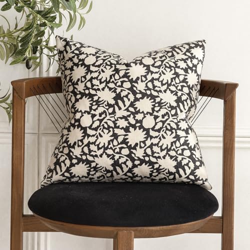 Set of 2 Decorative Neutral Floral Throw Pillow Covers Accent Farmhouse Cushion Covers Boho Vintage Pillowcase for Couch Sofa Bedroom Living Room Home Decor20×20 Inch (2 Count)