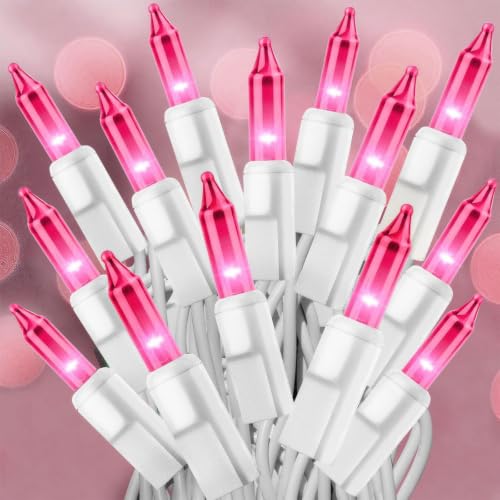 Pink Christmas Lights 25FT 100 Incandescent Bulbs