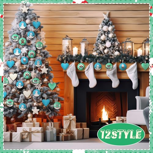 12 Pcs Christmas Felt Ornaments for Tree Decoration Santa Claus Snowman Gingerbread Man 3D Hanging White Mint Turquoise Color Felt Craft for Christmas Winter Favors Gifts (12 Count)