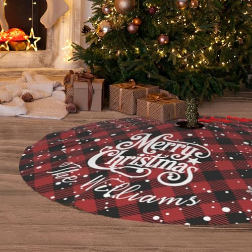 Custom Plaid Christmas Tree Skirt with Name