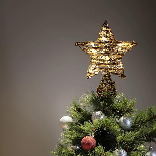 Rattan Star Christmas Tree Topper with LED Lights