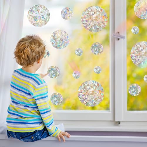 42 Pcs Round Rainbow Prism Window Stickers (6 Count)