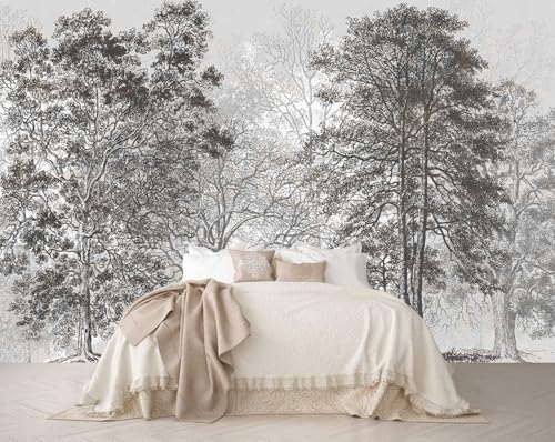 Vintage Forest Mural Wallpaper Gray Trees Woodland