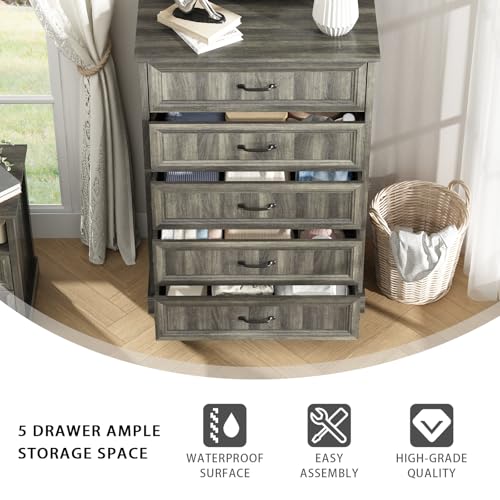 Farmhouse 5 Drawer Dresser for Bedroom