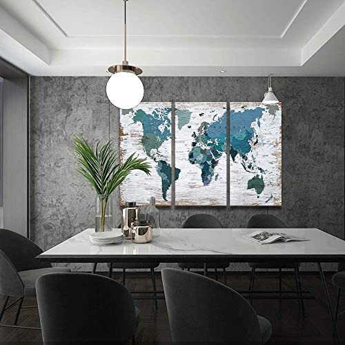 Teal blue Wall Art Watercolor Abstract Wall Decal Large Office Canvas Wall Art 24in x48in x3 Painting for Bedroom Decoration for Living Room 3 piece Blue Artwork for Walls (3 Count)
