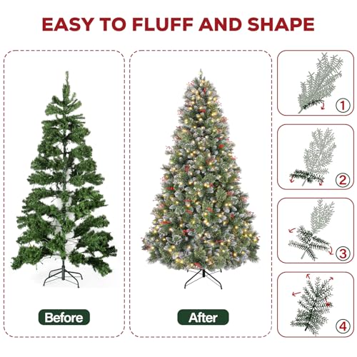 6 ft Prelit Christmas Tree with Pine Needle and Red Berries