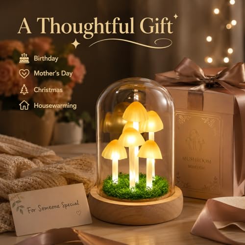 Mushroom Lamp in Glass Dome