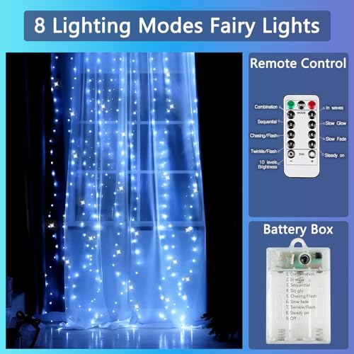 3 Pack Fairy Lights Battery Operated with Remote Xmas Twinkle Lights Blue (3 Count)