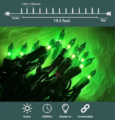 Green String Lights 100 Count Mini St. Patrick's Day Decorations Lights with Green Wire for Outdoor Christmas Decorations Indoor Decor