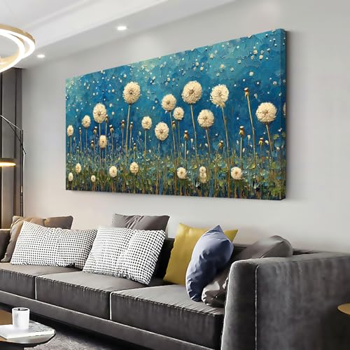 Teal Dandelion Wall Art for Living Room Abstract Blowball Canvas Painting Prints Large Flower Floral Grassland Bedroom Decoration Modern Artwork Decor