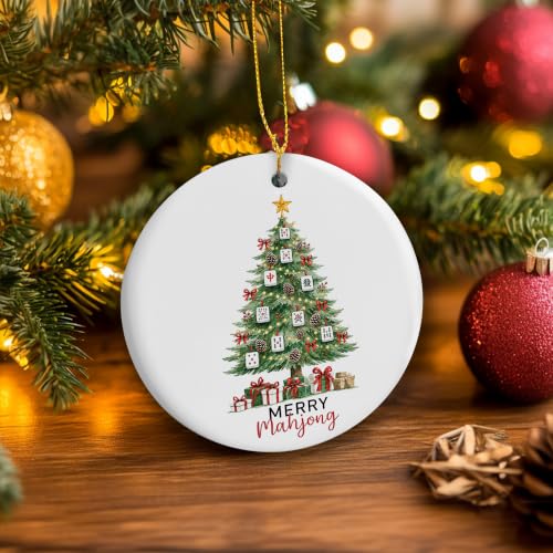 Pinecone Rustic Mahjong Christmas Tree Ceramic Ornament Gifts