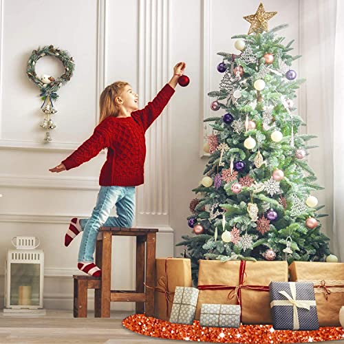 Orange Christmas Tree Skirt 21 Inch Sequined Mini Xmas Tree Mats High