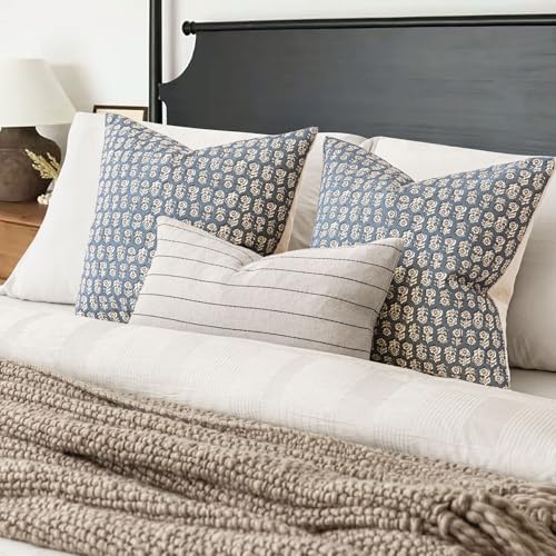 Decorative Floral Print Throw Pillow Covers 18×18 Dusty Blue (2 Count)