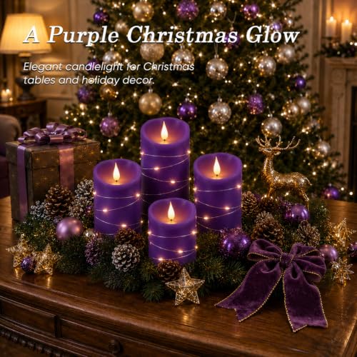 Purple Flameless Candles with String Lights