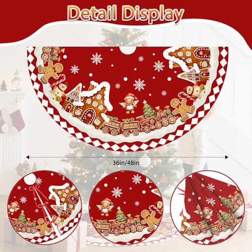 Red Gingerbread Christmas Tree Skirt Decorations House Decor Christmas Gingerbread Tree Ornaments Holiday Party Indoor Outdoor Xmas Trees Mat 48 inches