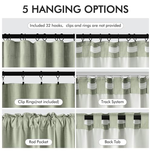 100% Blackout Back Tab Pleat Linen Curtains 50" Wx120 L (2 Count)