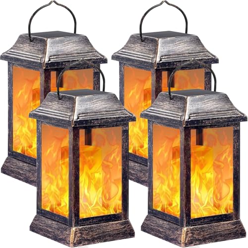 Flickering Flame Solar Lights Outdoor Metal Hanging Lantern (2 Count)