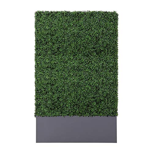 Upgraded Artificial Boxwood Hedge Wall with Dark Gray Stainless Steel Planter Box