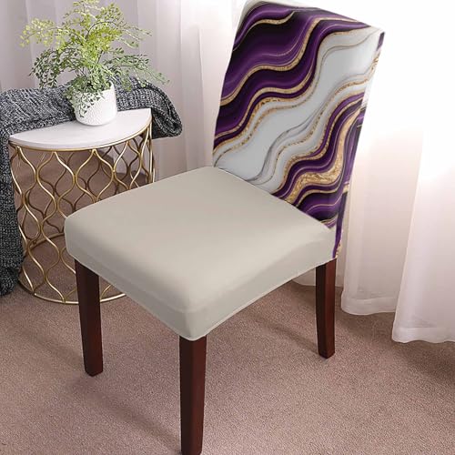 6 Pcs Dining Chair Covers Stretch Spandex Slipcovers Purple Marble Gold Inlay Removable Washable Dining Room Seat Cover Cushion Protector for Home Hotel Banquet Decor Abstract Geometric Stripes (4 Count)