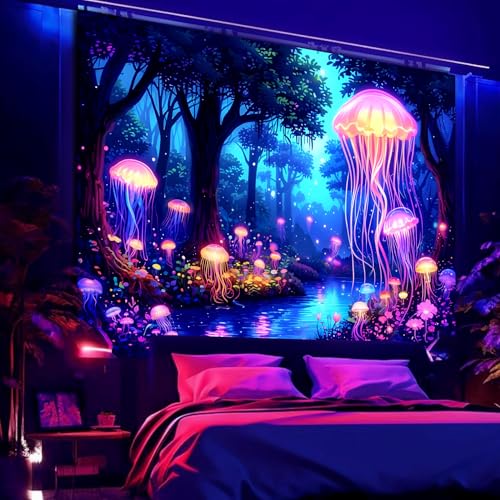 Blacklight Jellyfish Forest Tapestry