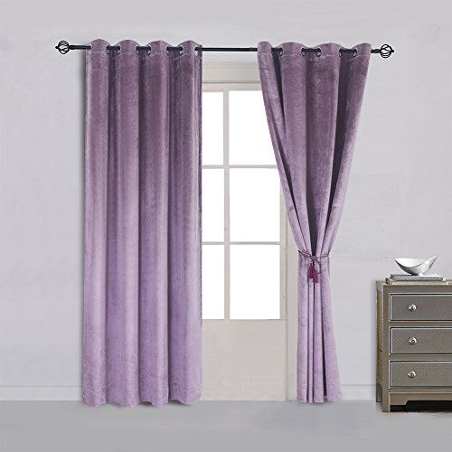 Super Soft Luxury Velvet Set of 2 Lavender Flannel Light Blocking Drapes Curtains Panel Drapes Grommet 52Wx96L inch Purplish Pink