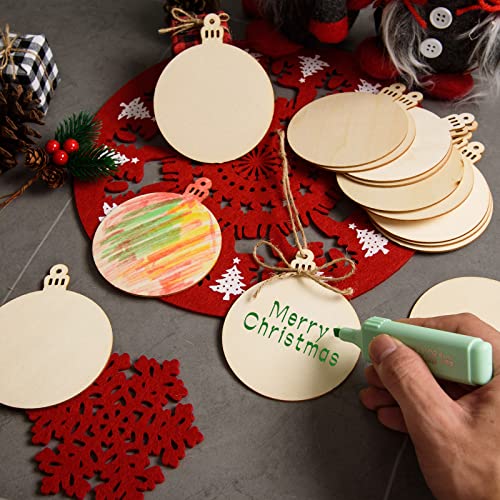 120 Pcs Wooden Christmas Ornaments Unfinished Wooden Circles with Holes Blank Round Wood Discs Slices Wooden Christmas Hanging Ornaments with Twine for DIY Crafts Present Tags Xmas Party Decor (120 Count)
