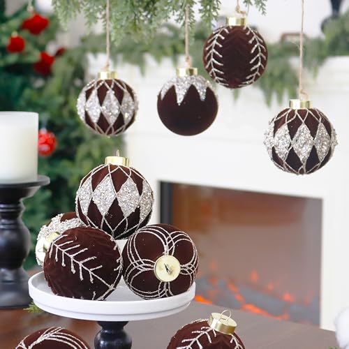 3.15INCH Brown Velvet Ornaments for Christmas Tree (12 Count)