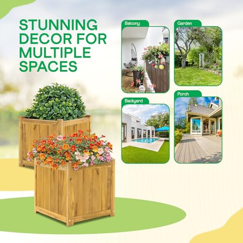 Set of 2 Acacia Wood Flower Planters for Outdoor Plants (2 Count)