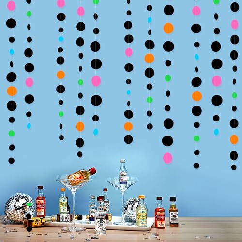 Black and Colorful Circle Dots Hanging Paper Streamer Black Multi