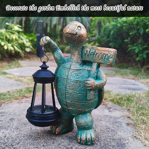 JOYBEE Garden Statues Turtle with Solar Lantern Outdoor Decor
