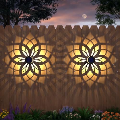 4 Pack Solar Fence Lights Metal Solar Powered Outdoor Wall Deck Step Lights Mandala Theme Waterproof Fence Light for Garden Post Patio Backyard Yard Decor (4 Count)