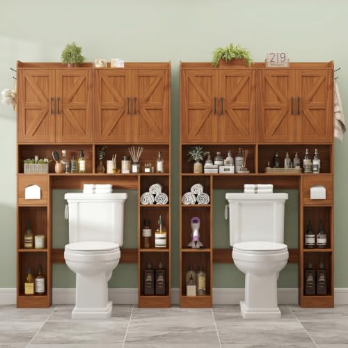 Farmhouse Over The Toilet Storage Cabinet with 4 Barn Doors