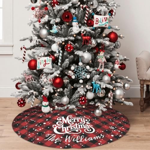 Custom Plaid Christmas Tree Skirt with Name