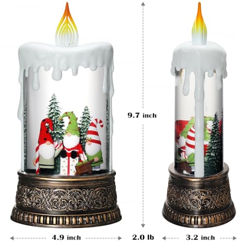 Gnome Snow Globe Candle Christmas Decorations Gifts Auto Snowfall Glitter Music Collection with 6H Timer USB