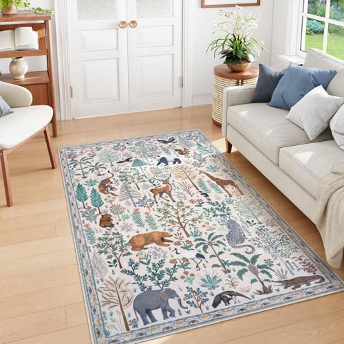 Jungle Print Washable Area Rugs 5x7 Soft Modern Rugs for Living Room (35 Sq Ft)