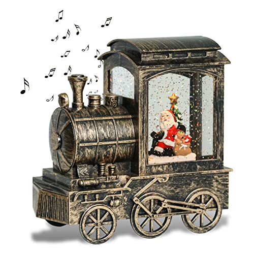 Christmas Snow Globe Lantern Train Water Swirling Glitter with 6H Timer