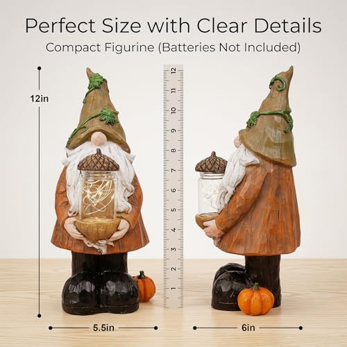 Fall Decor Lighted Gnome with LED Acorn Jar