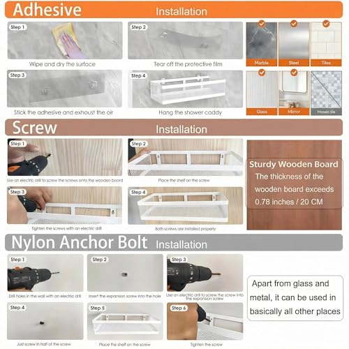 5-in-1 16.5" Extra Long Slim Wall Mount Wrapped Mesh Kitchen Organizer & Shower Caddy Kit, with Paper Towel Holder, Utensil Holder, Soap Dish, Holds 50LBS - White, Netting