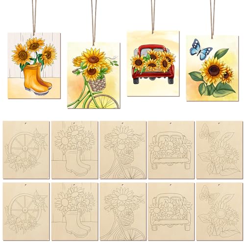 10 Pieces Large Sunflowers Unfinished Wood Crafts to Paint for Adults