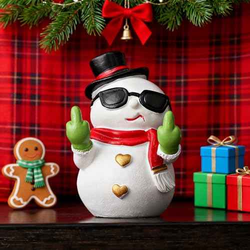 Snowman Figurines Christmas Artificial Stone Decor Cute Finger Statue Decorations Cool Funny Snowman Tabletop Ornaments Winter Xmas Porch Office Desk Decor Supplies