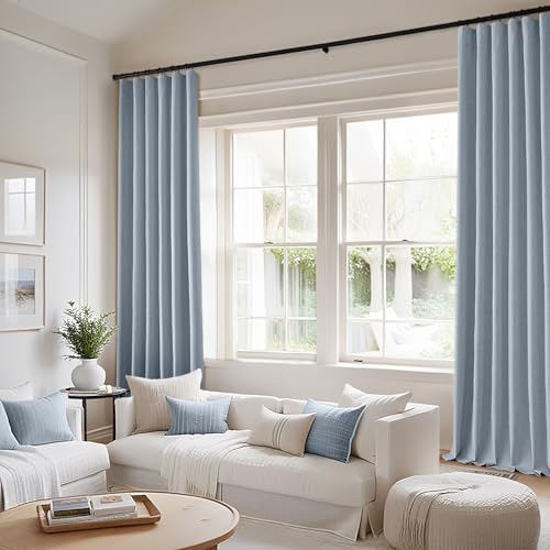 100% Blackout Back Tab Pleat Linen Curtains 50"Wx102"L (2 Count)