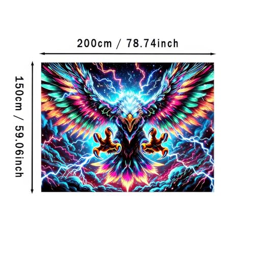 Blacklight Tapestry Hawk Eagle Room Wall Art 78 x 59 Inch