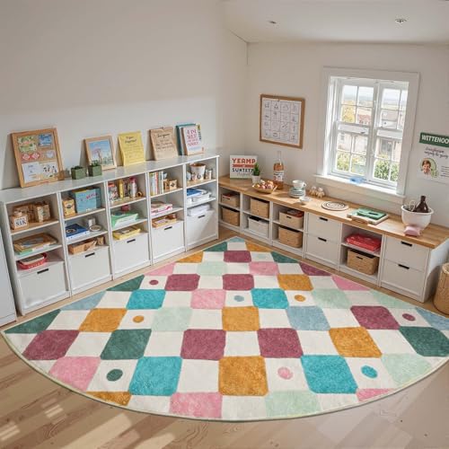 Corner Rug Washable Kids Rug Colorful Classroom Play Mat Confetti (64 Sq Ft)