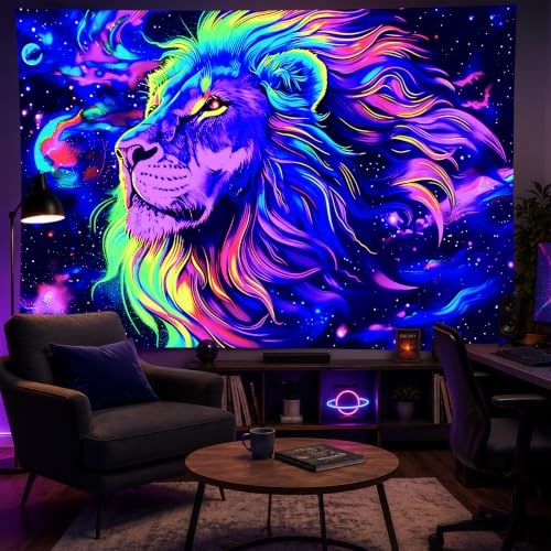 Blacklight Tapestry Lion Space Party Wall Decor 78 x 59 Inch