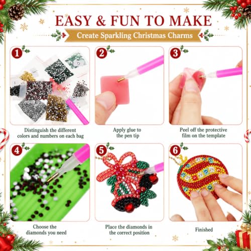 17 Pcs Double Sided Diamond Art Christmas Ornaments Keychains 5d