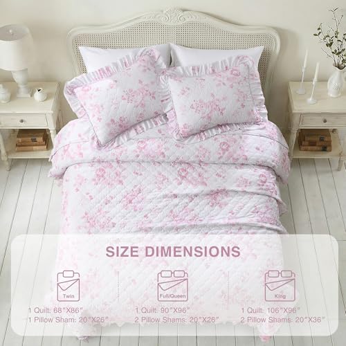 Pink Ruffled Quilt Twin Size with 1 Pillow Sham
