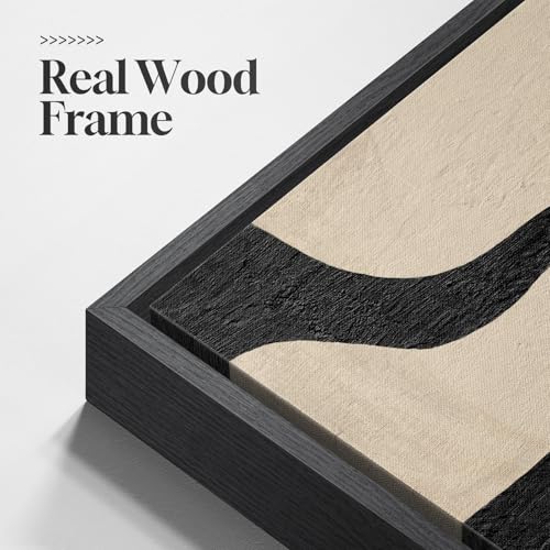 Large Framed Black and Beige Neutral Abstract Wall Art