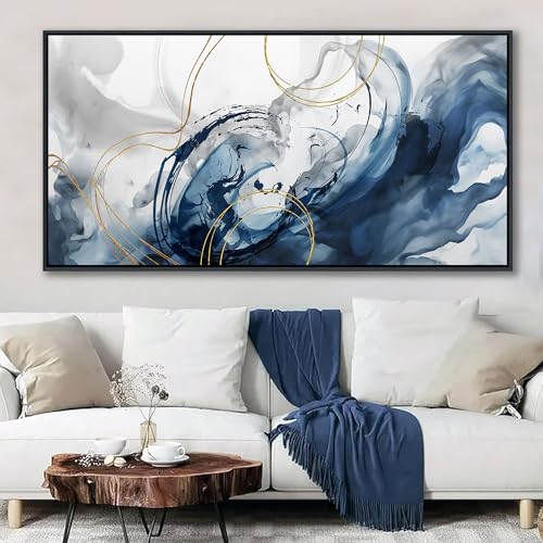 Large Framed Canvas Art Wall Art Blue Abstract Wall Decor Modern Home Decor Office Wall Decor Home Decorations for Living Room Minimalist Bedroom Artwork 29×58in
