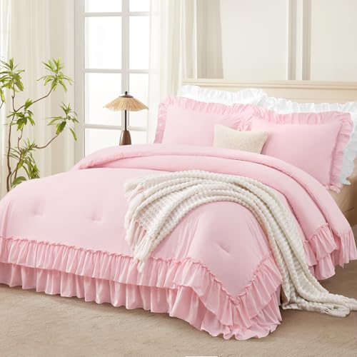 Pink Super King Plus Ruffle Comforter Set
